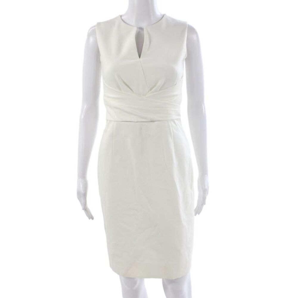 Akris Punto Women Sheath Dress Ivory Sleeveless Round Neck Zip Size 2
